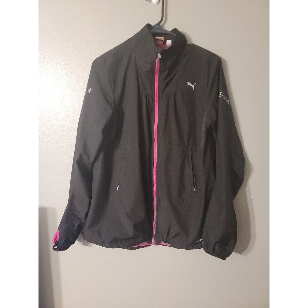 Puma Windstopper Active Shell Full Zip Black Pink Women's Storm Jacket Size M
